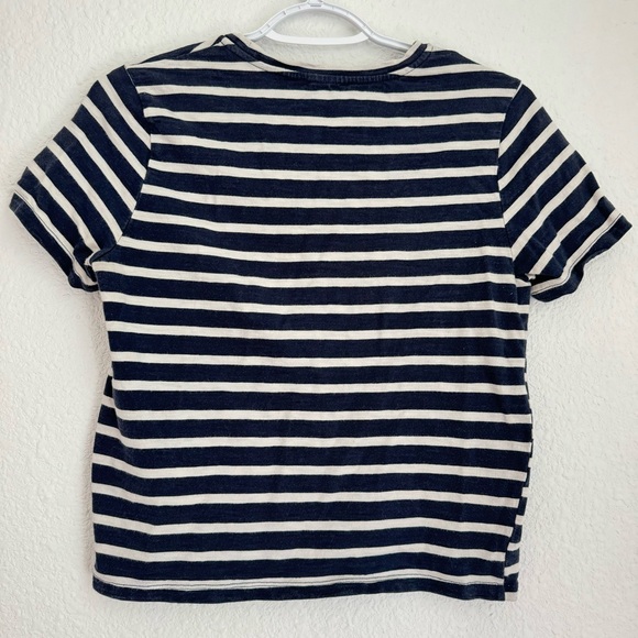 Everlane Navy White Striped Short Sleeve 100% Cotton Tee Asymmetric Detail Sz XS - Picture 5 of 6